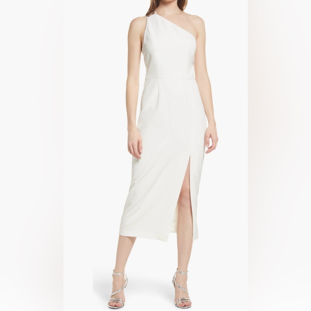 WAYF The Lenore One Shoulder Dress - White Midi Dress Size Small